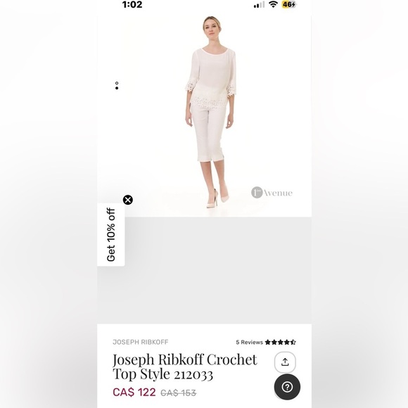 Joseph Ribkoff white heavy lace Trim Blouse.PTP 19”, OVERSIZED,sheer,boxy - Picture 2 of 16